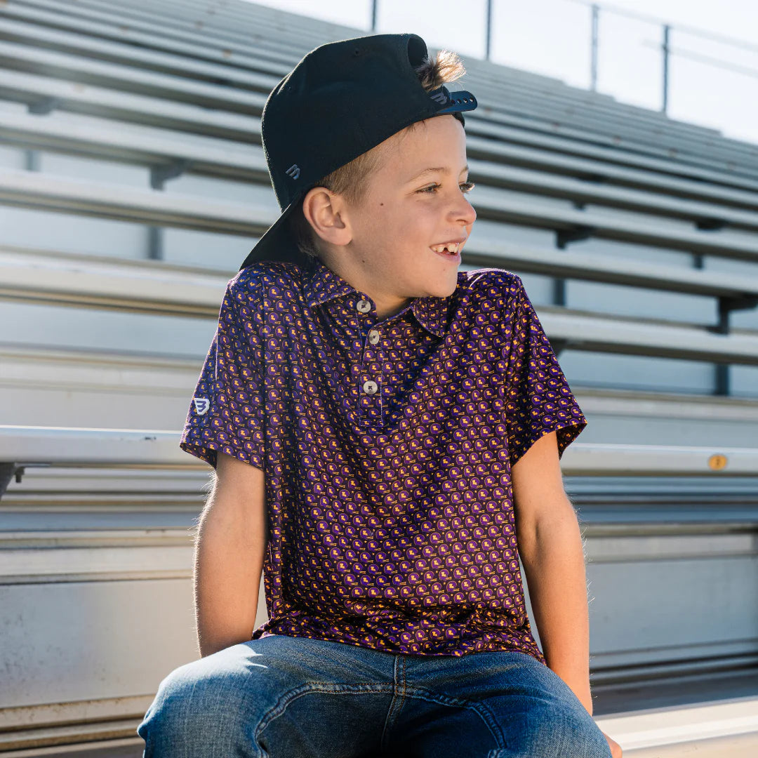 Burlebo Youth Performance Polo - Vintage Helmet - Purple & Yellow