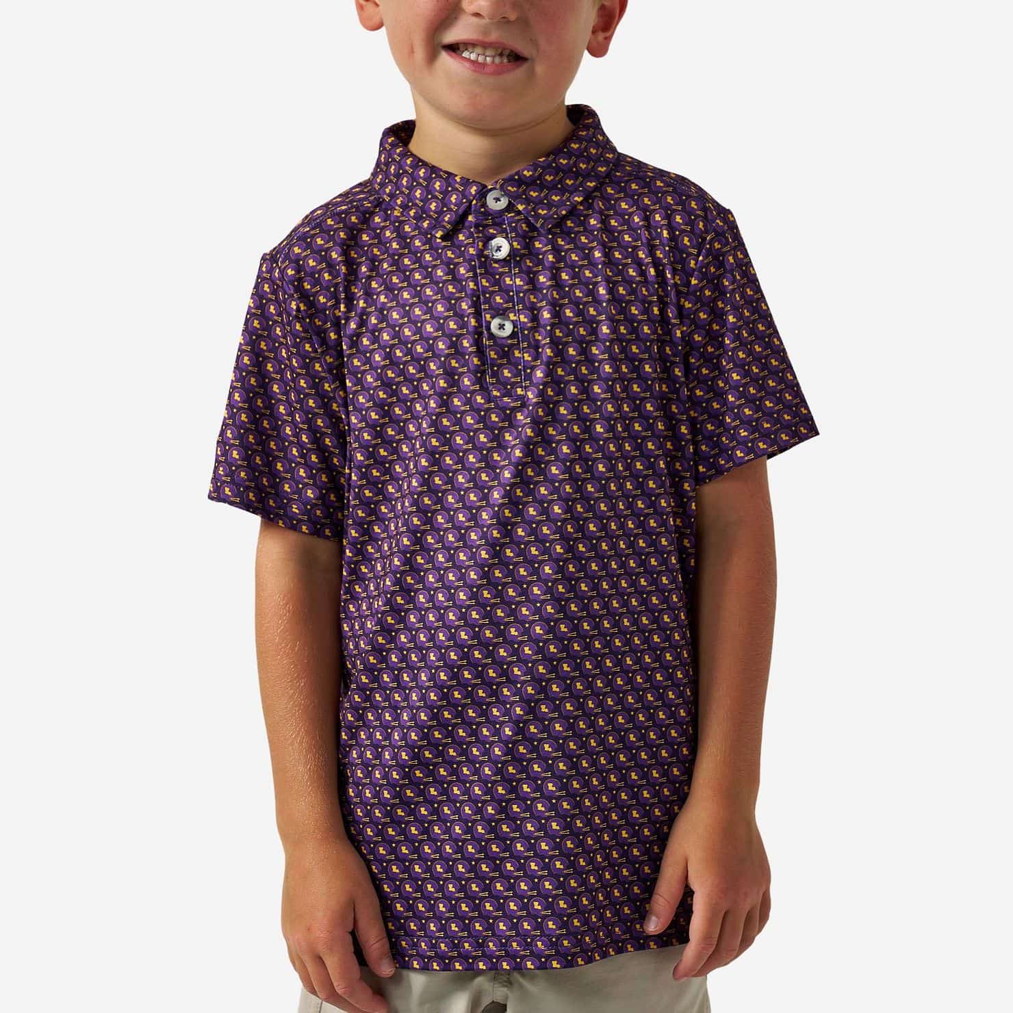 Burlebo Youth Performance Polo - Vintage Helmet - Purple & Yellow