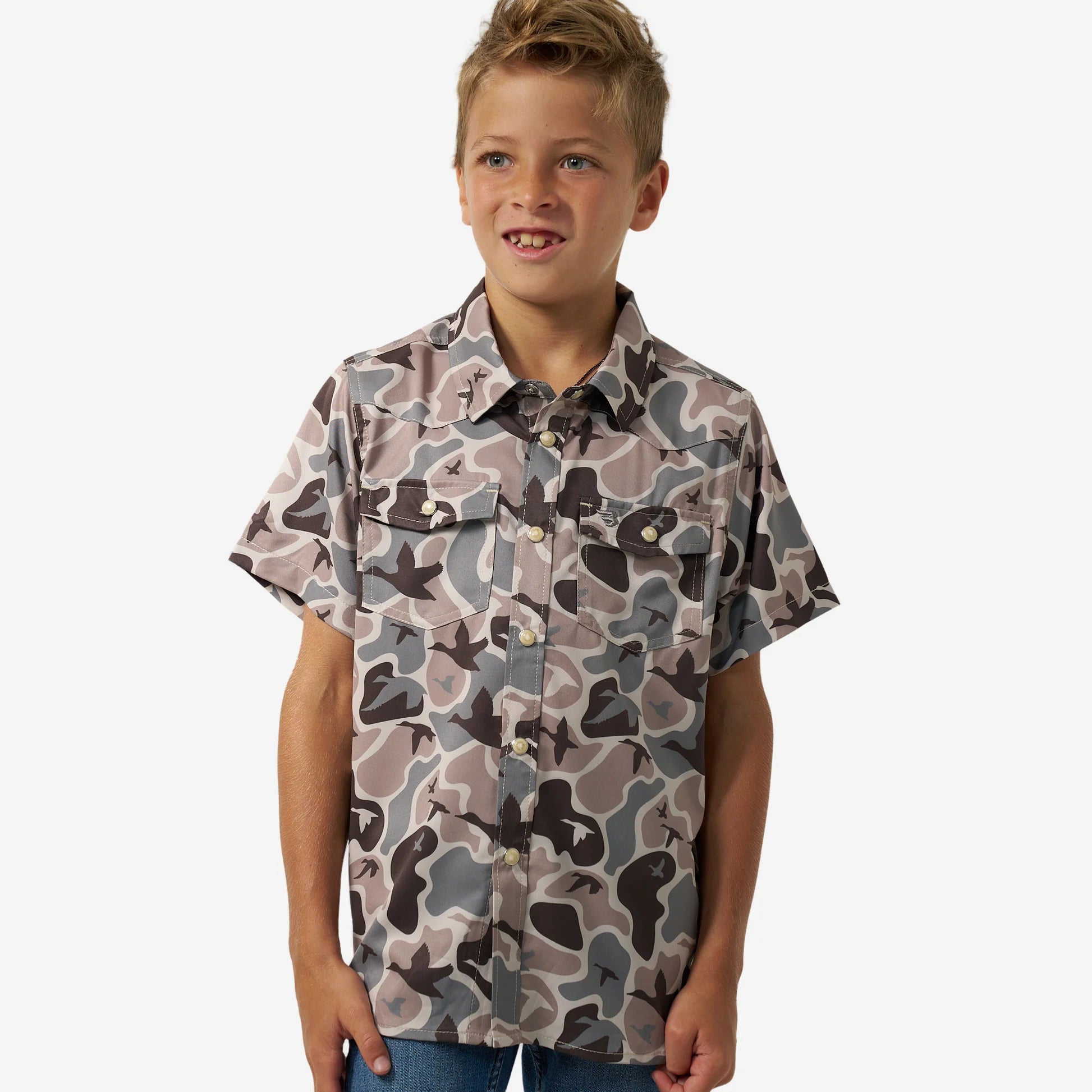 Burlebo Youth Performance Western Shirt - Mallard Mayhem Camo