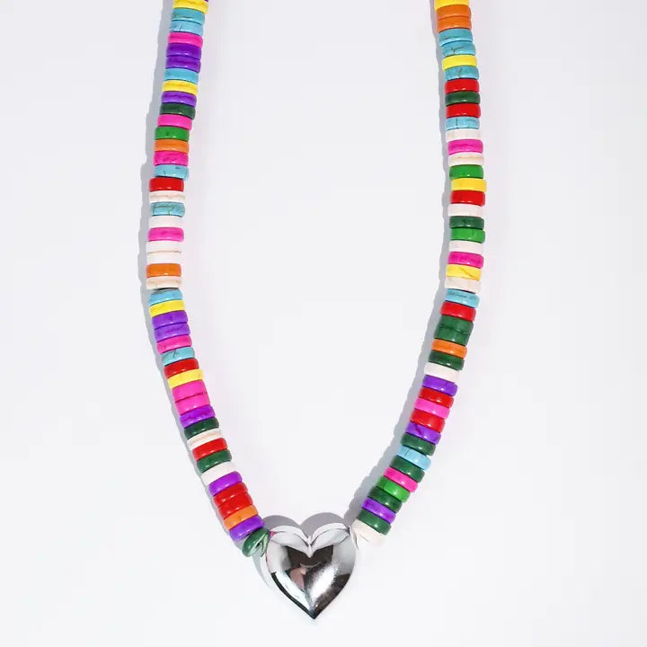 Hey Girlie Beaded Silver Necklace