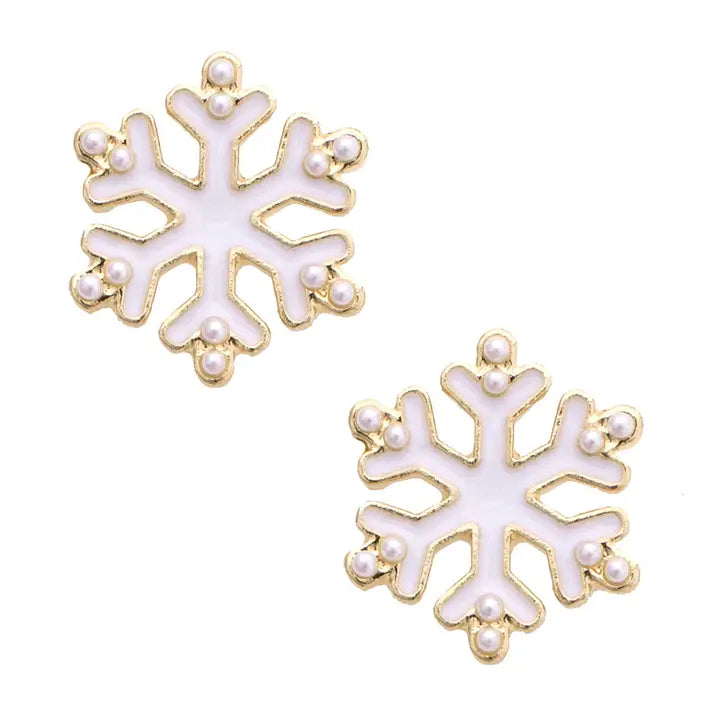 White Snowflake Stud Earrings