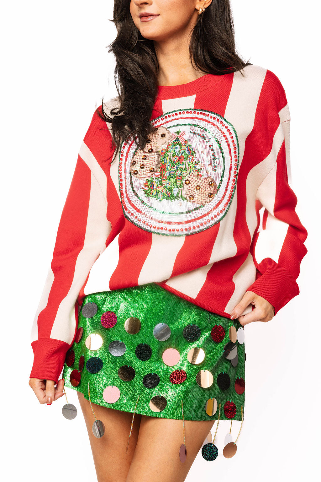 Queen Of Sparkles Red & White Striped Cookies on Plate Sweater