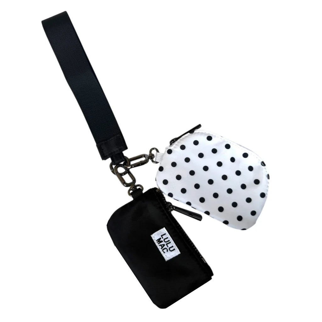 Lulu Mac White/Black Dots Double Pouch Wristlet
