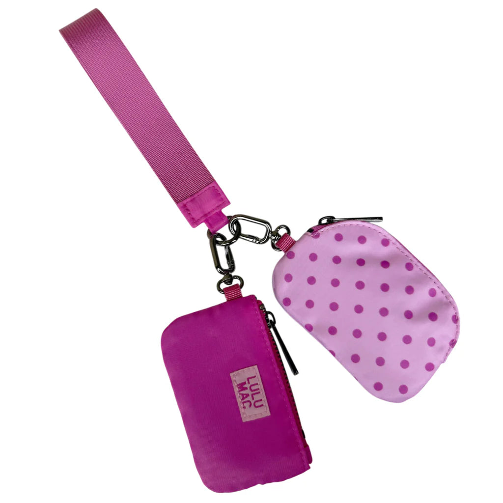Lulu Mac Pink/Hot Pink Dots Double Pouch Wristlet