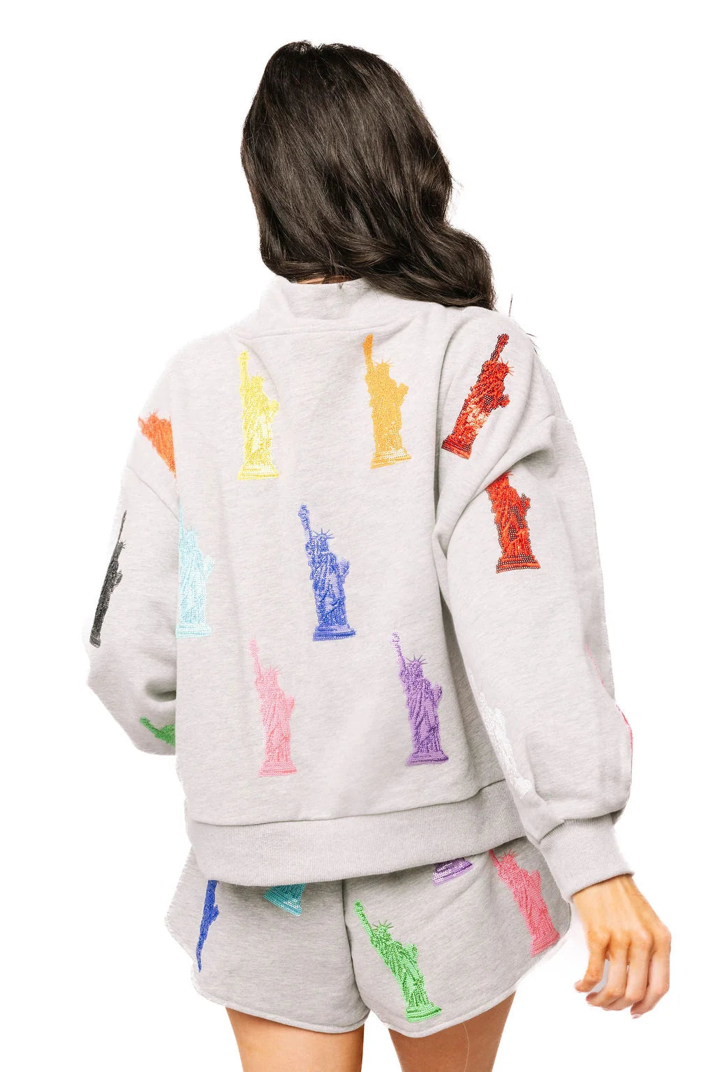 Queen Of Sparkles Grey Statue of Liberty Mock Neck Sweatshirt
