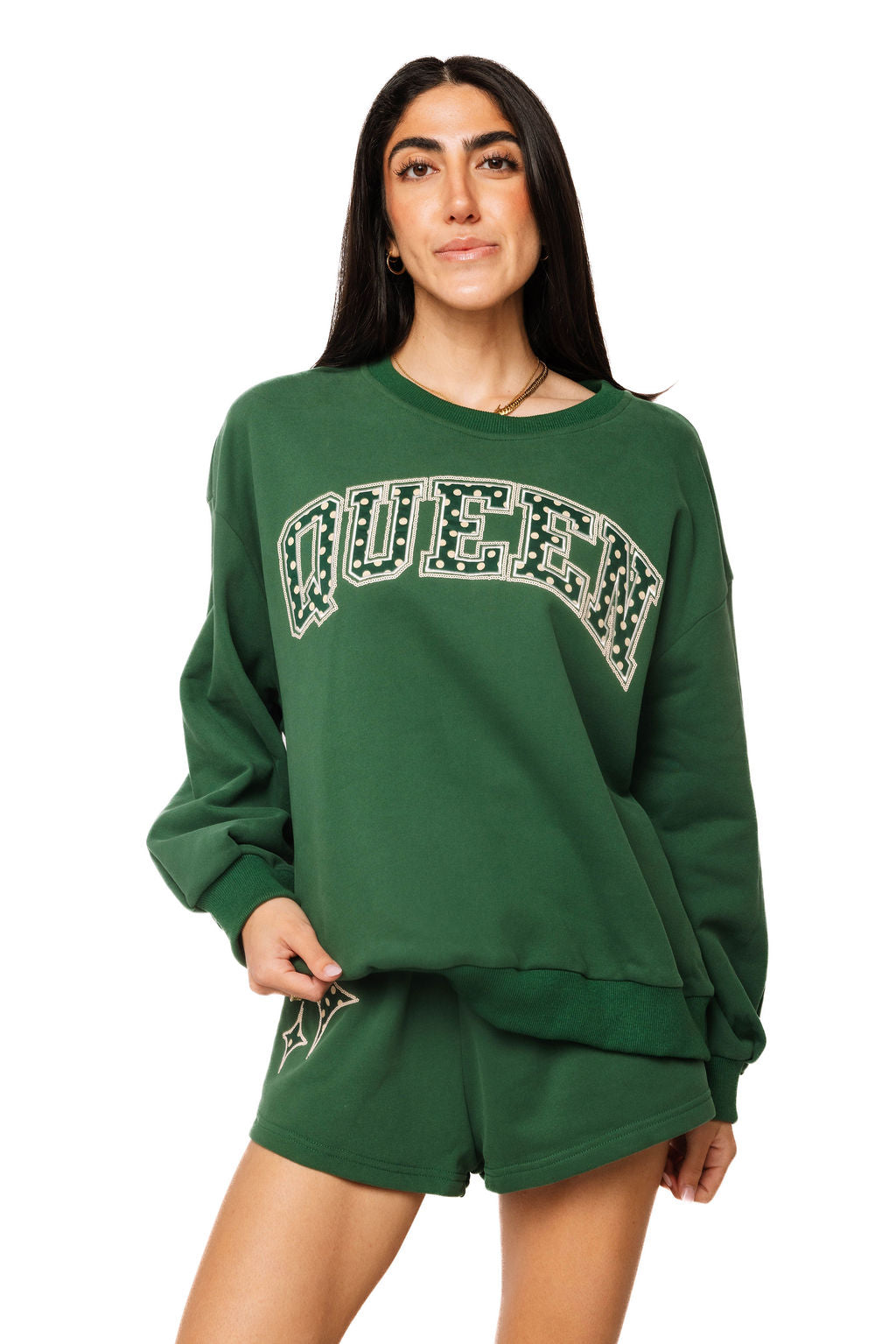 Queen Of Sparkles Dark Green Polka Dot 'Queen' Sweatshirt