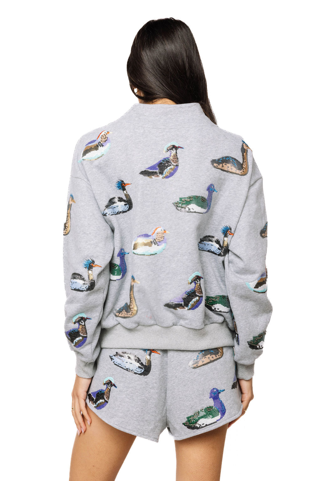 Queen Of Sparkles Dark Grey Multi Duck Mockneck Sweatshirt