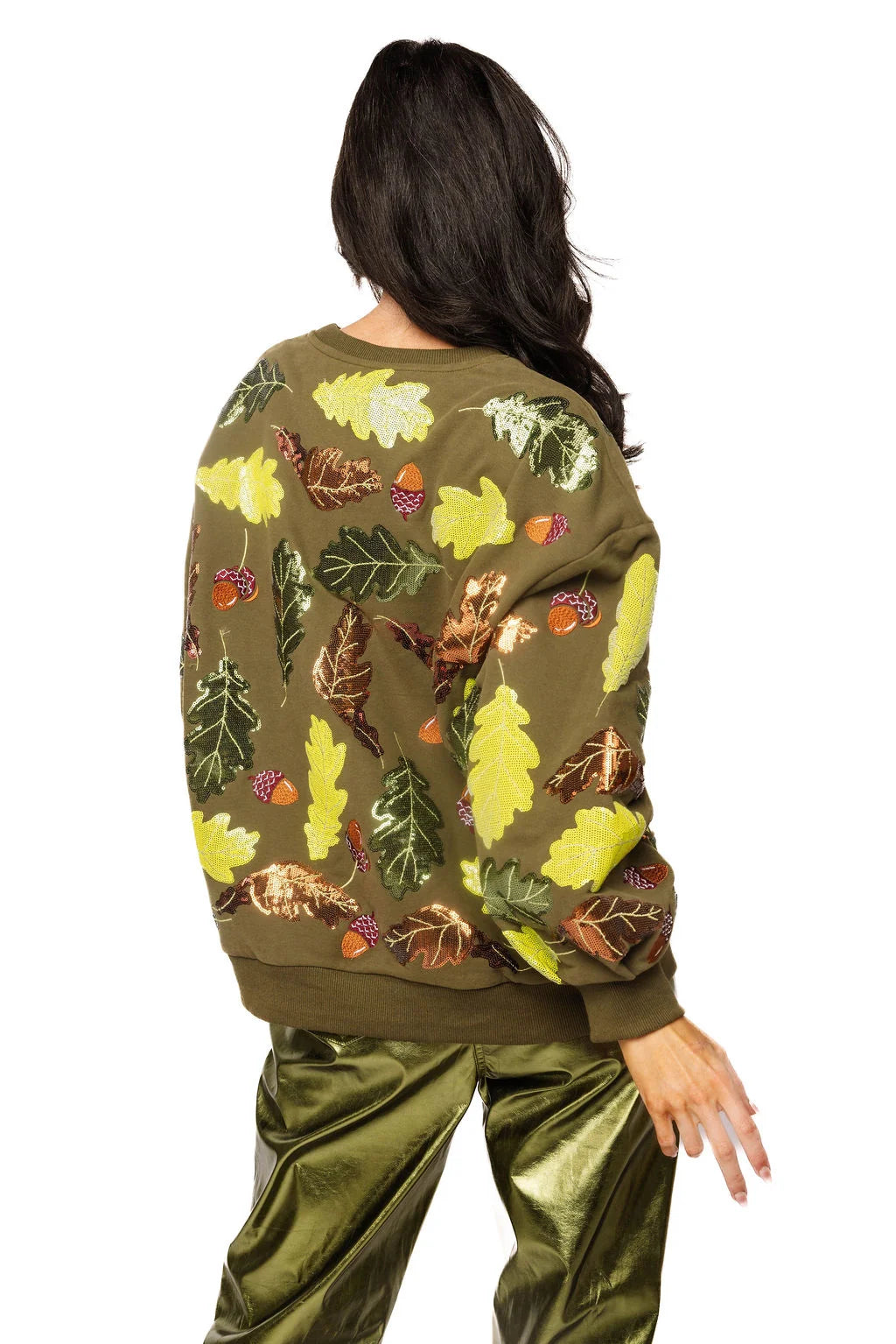 Queen Of Sparkles Olive Green Multi Turkey & Leaves Sweatshirt