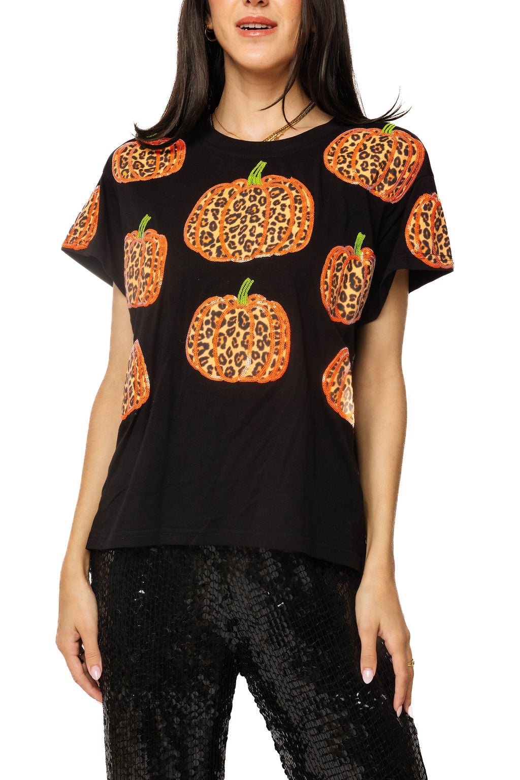 Queen Of Sparkles Black Leopard Pumpkin Tee