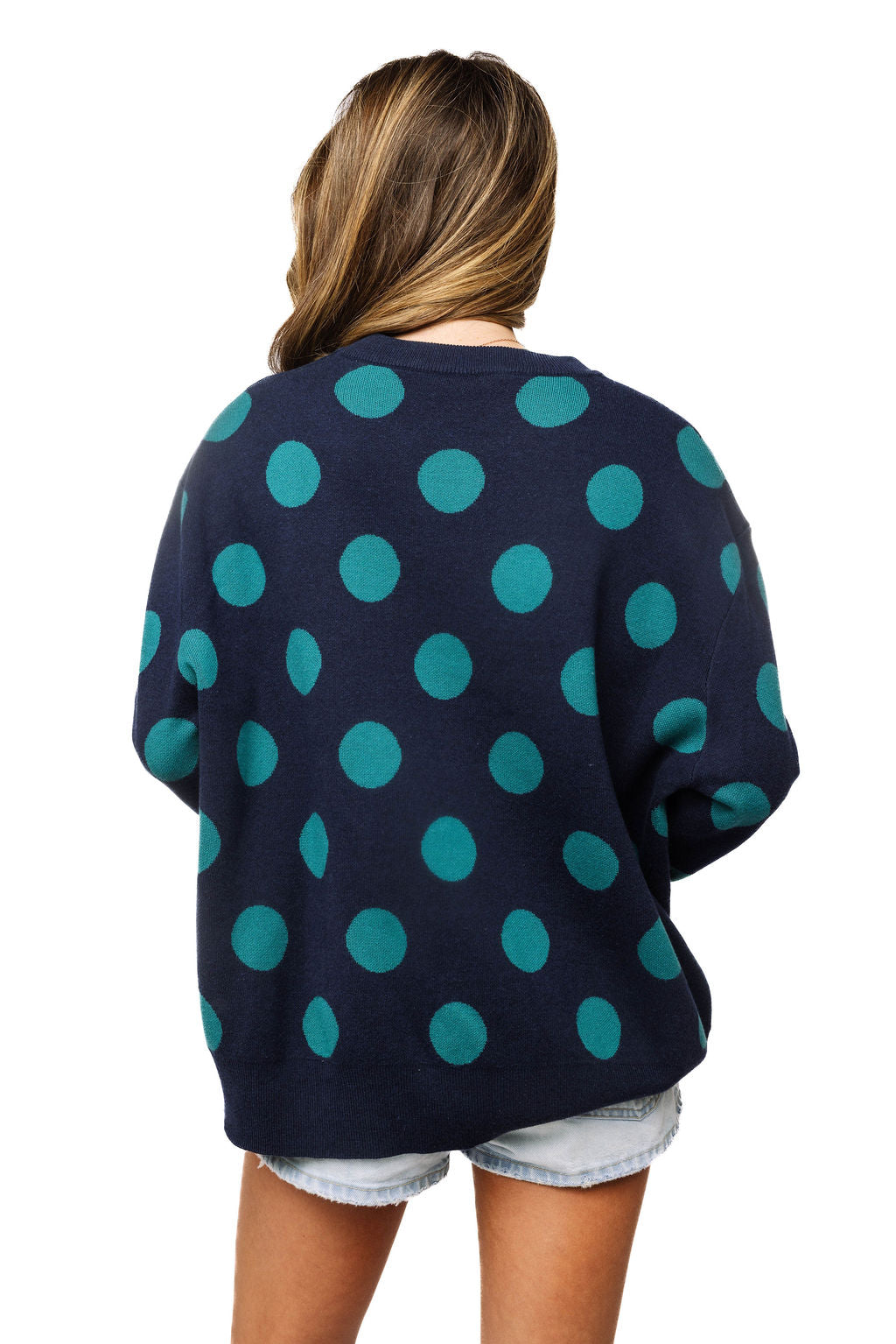 Queen Of Sparkles Navy Polkadot Duck Sweater
