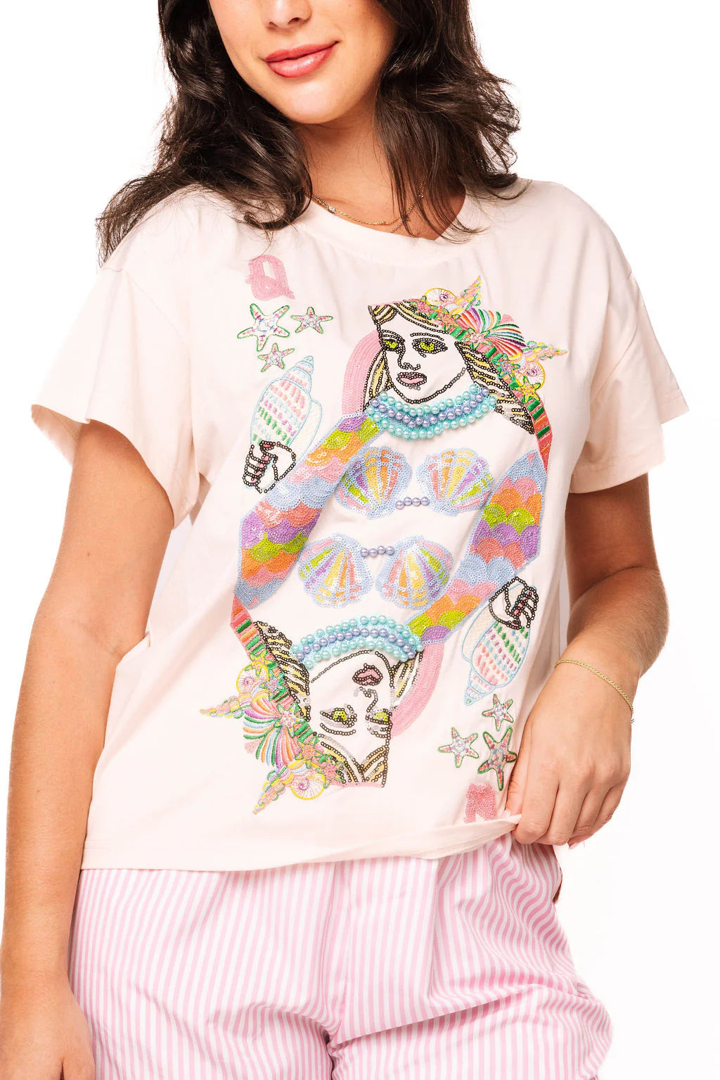 Queen Of Sparkles Light Pink QOS Queen of the Sea Card Tee