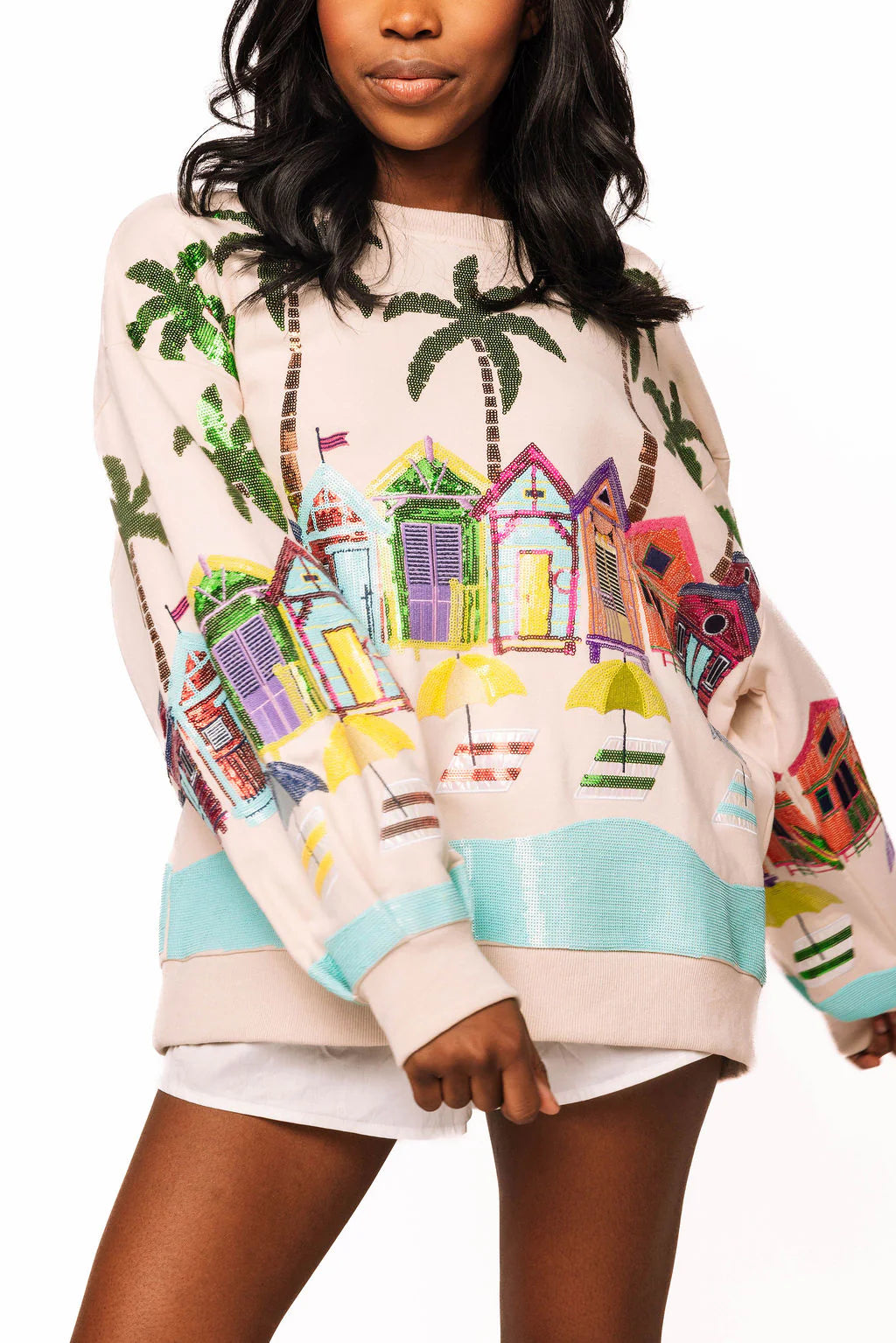 Queen Of Sparkles Beige Beach Scene Sweatshirt