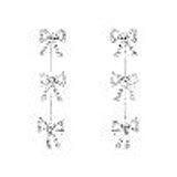 Silver Rhinestone Triple Drop Bow Earrings