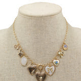 Gold Hearts with Stones Charm Necklace