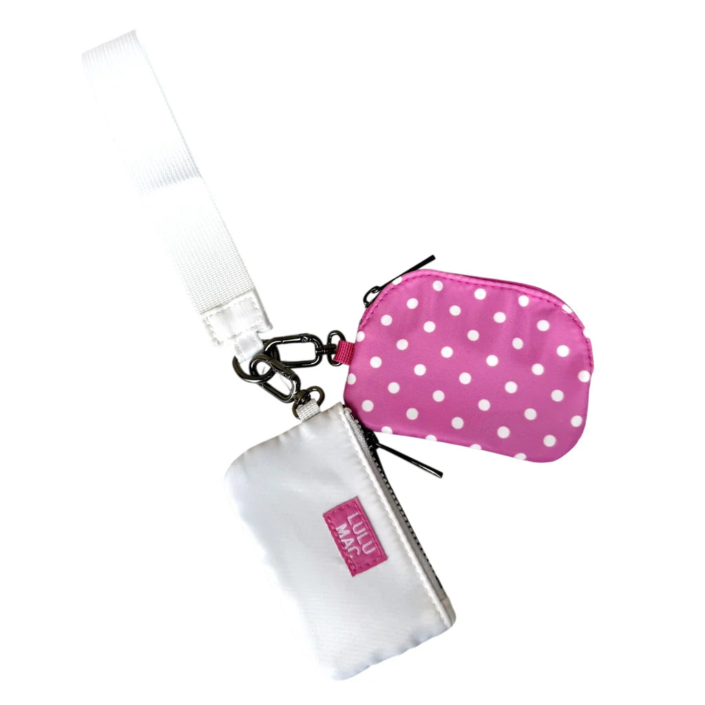 Lulu Mac White/Pink Dots Double Pouch Wristlet