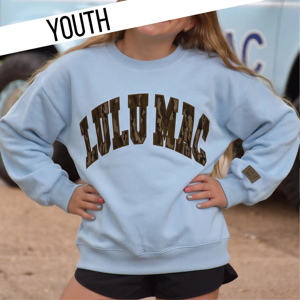 Youth Lulu Mac Light Blue/Mossy Oak Bottomland Sweatshirt