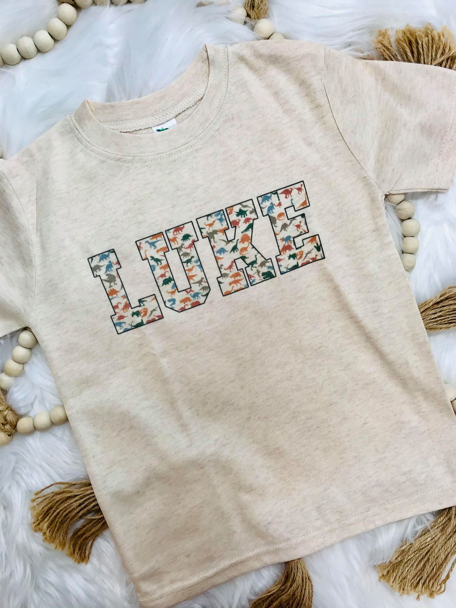 Personalized Dinosaur Name Tee - Oatmeal