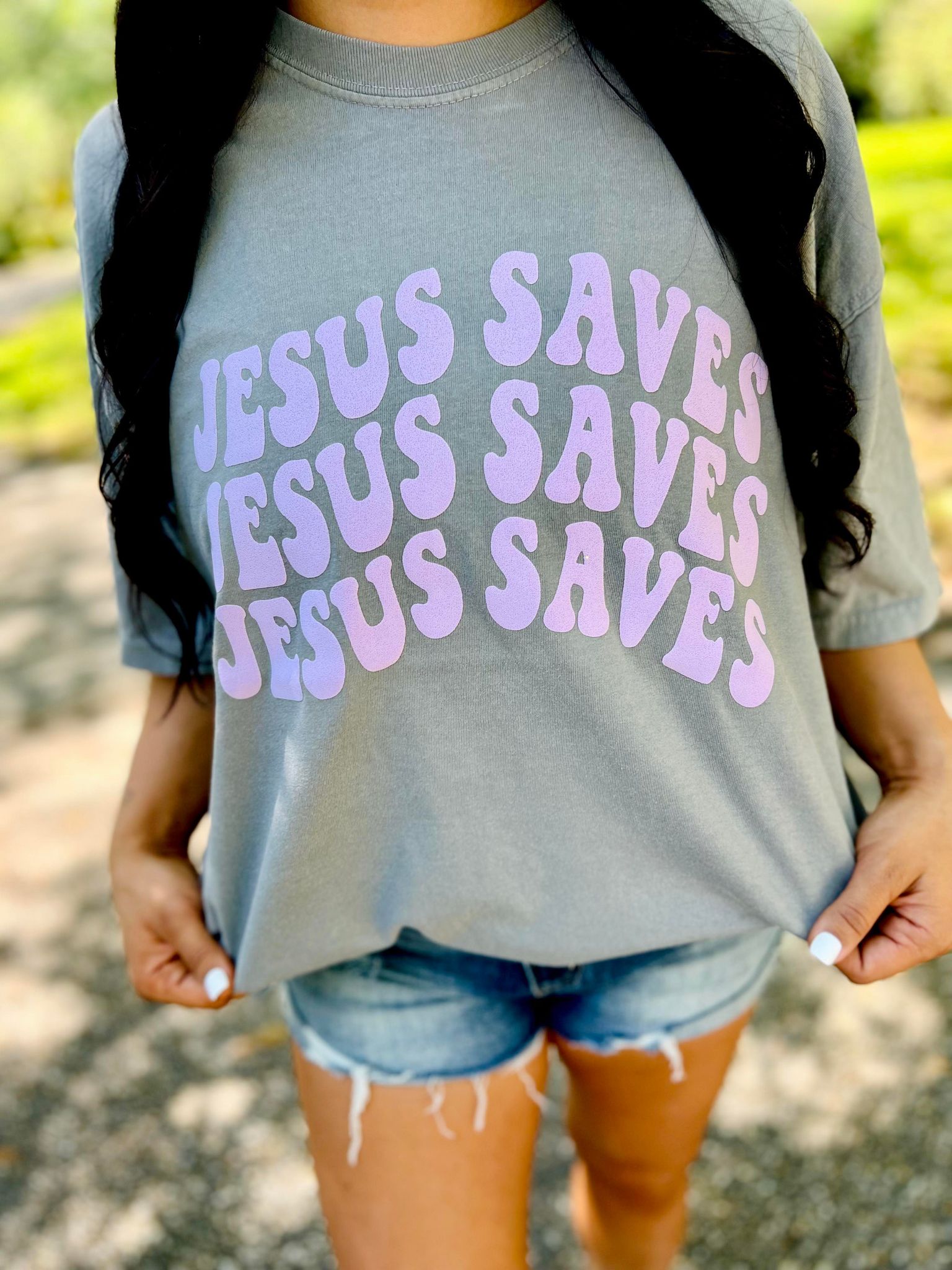 Jesus Saves Grey Graphic Tee