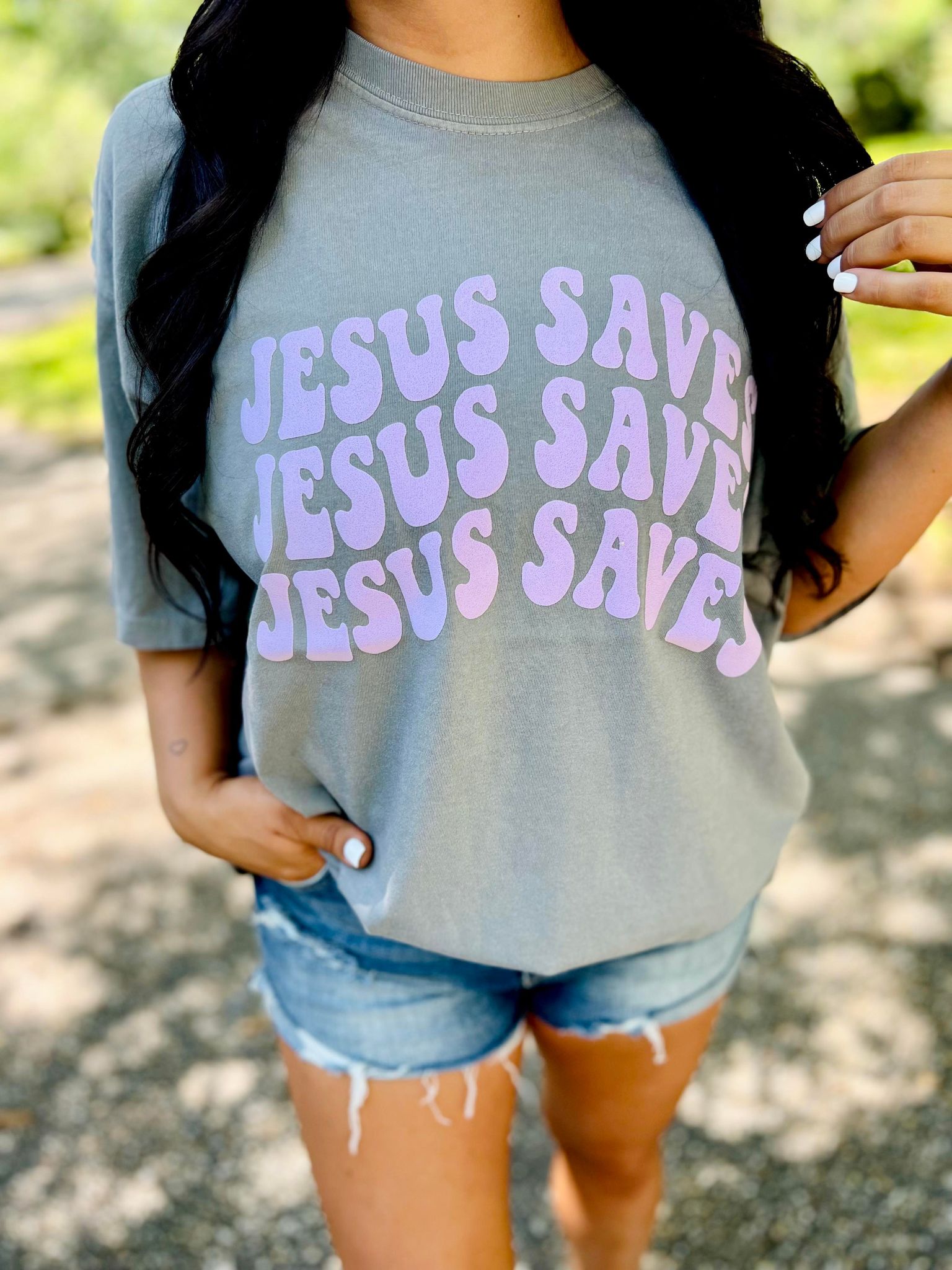 Jesus Saves Grey Graphic Tee