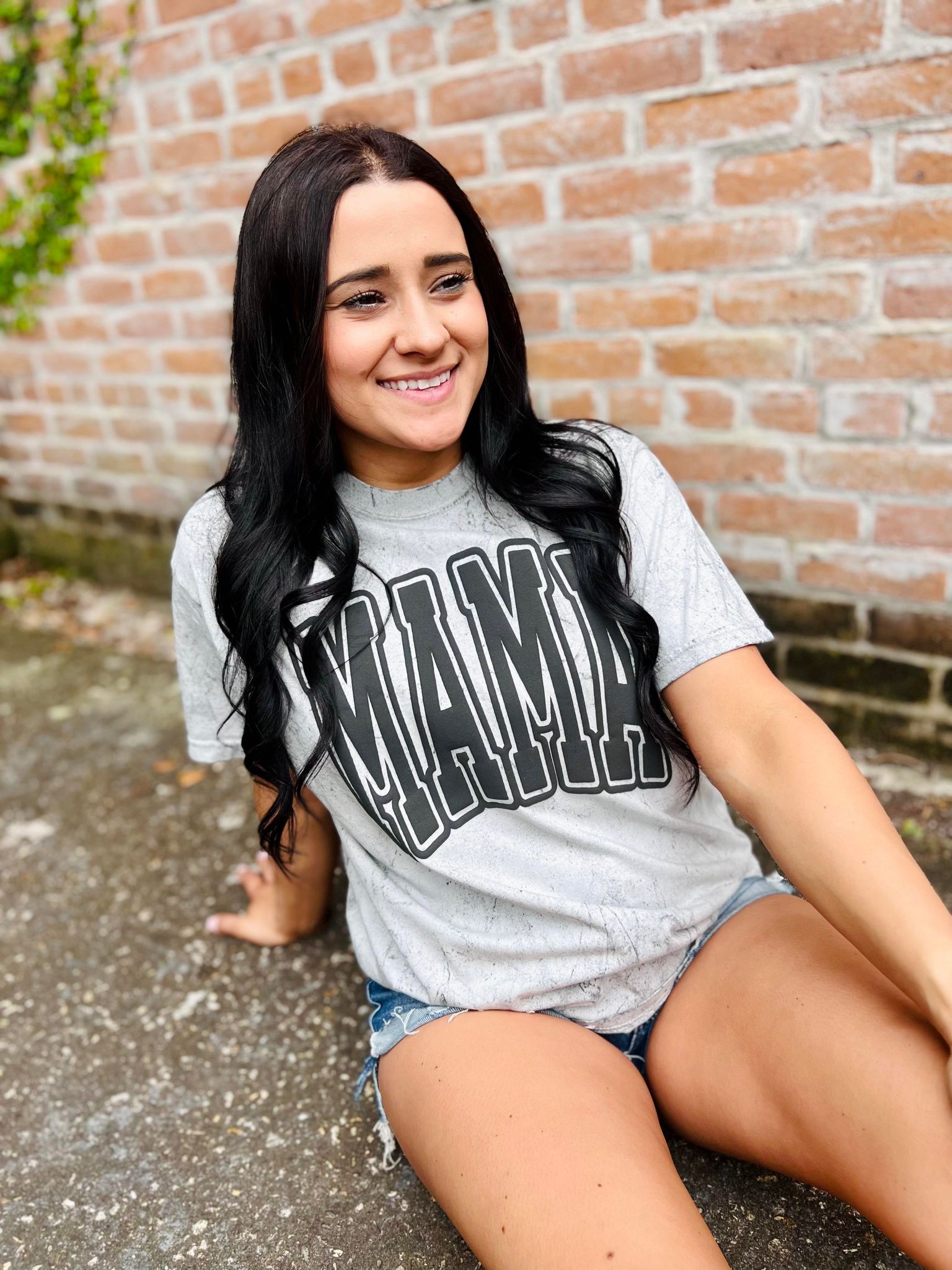 MAMA Grey Mineral Wash Graphic Tee