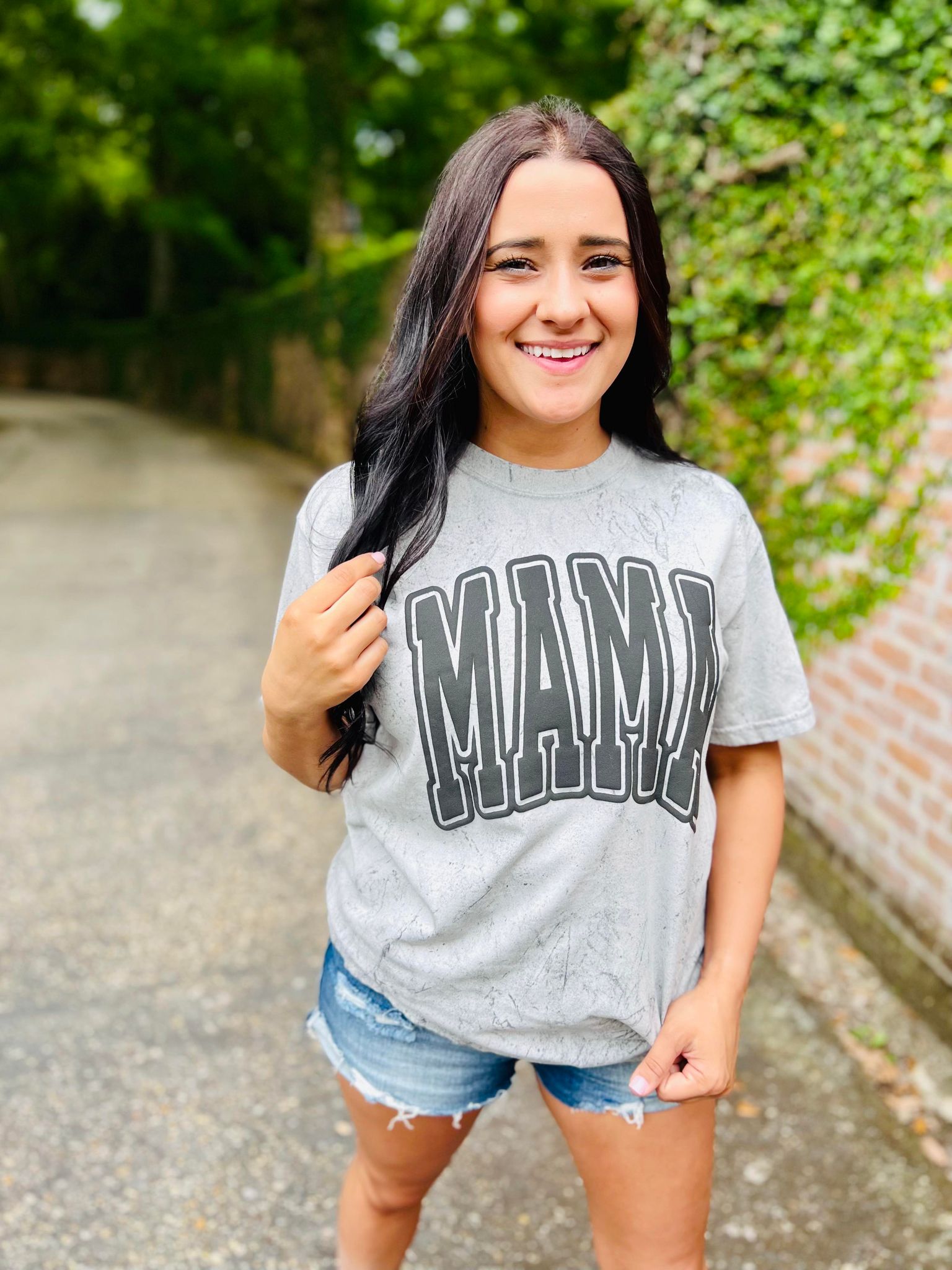MAMA Grey Mineral Wash Graphic Tee