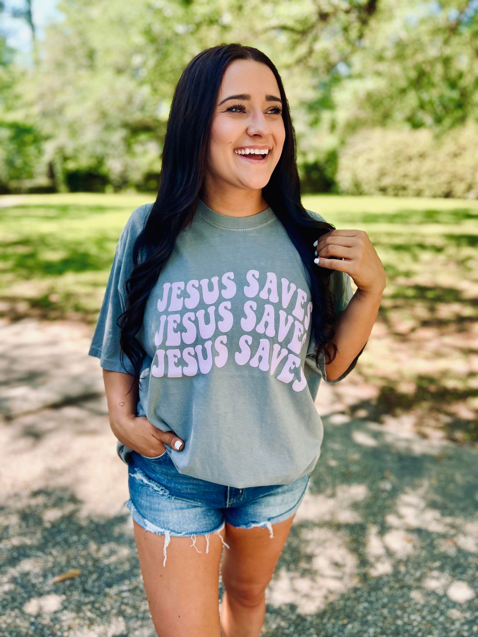 Jesus Saves Grey Graphic Tee
