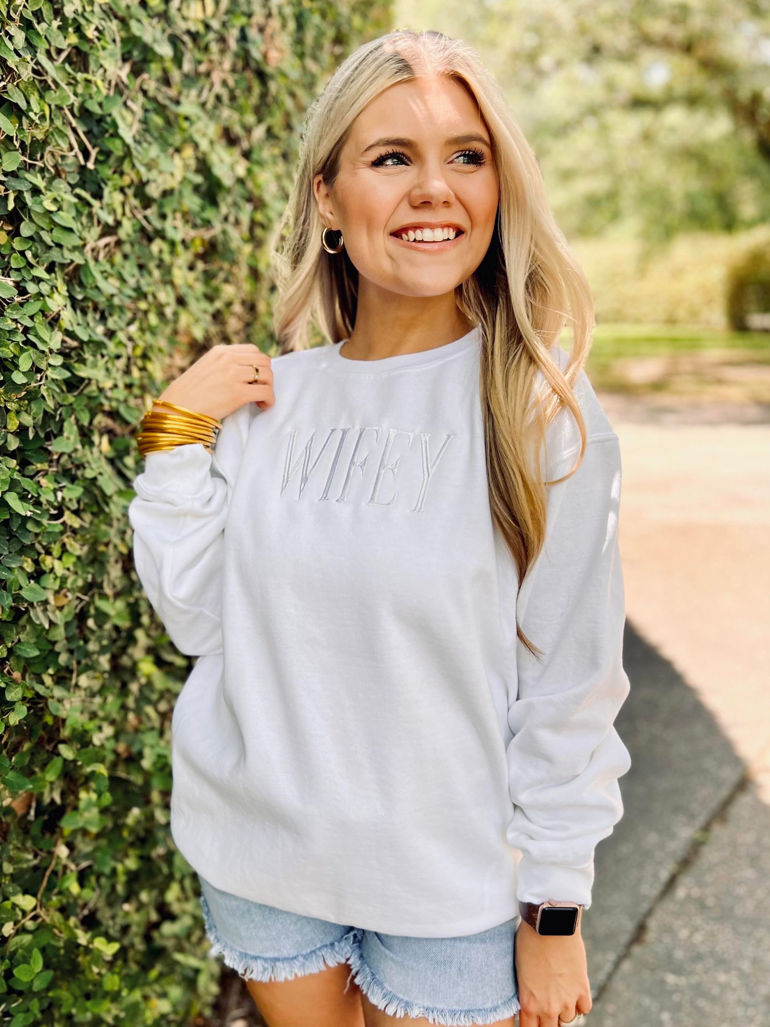 Wifey Embroidered White Sweatshirt