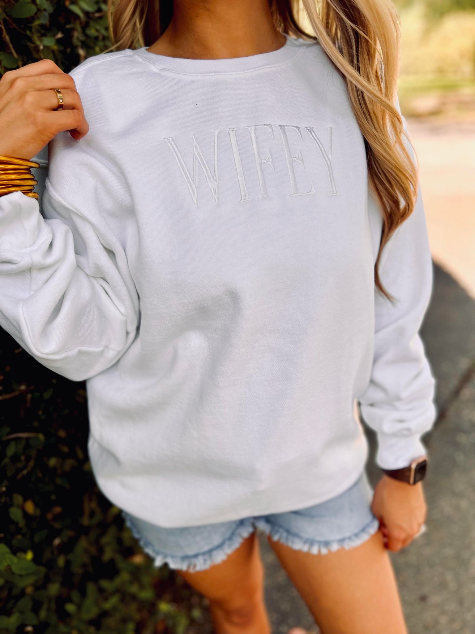 Wifey Embroidered White Sweatshirt